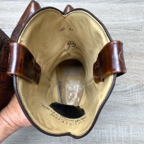Vtg 1970s-80s TONY MORA Men Western Boots Tufted Brown Leather MADE SPAIN 12 D - Picture 8 of 12